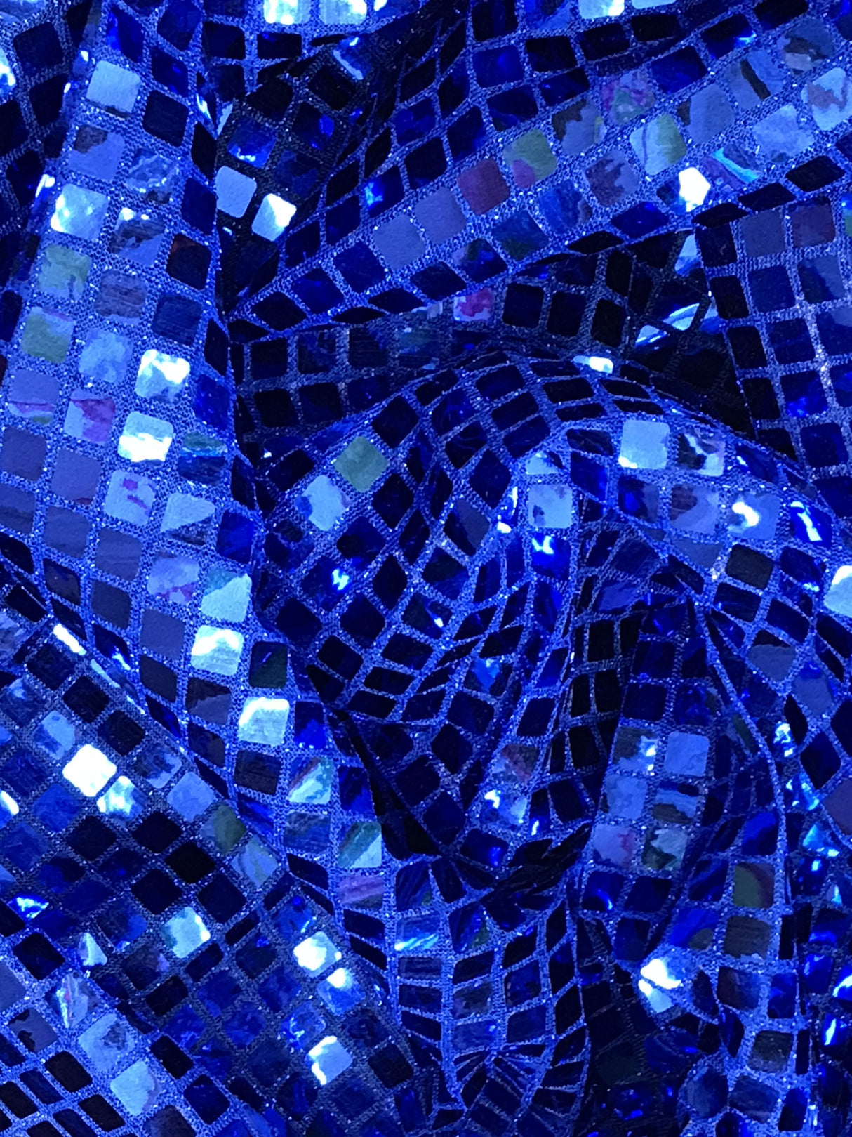 Royal Square Foil Sequin Fabric - Royal Blue Square Foil, 42" Width (1 Yard)