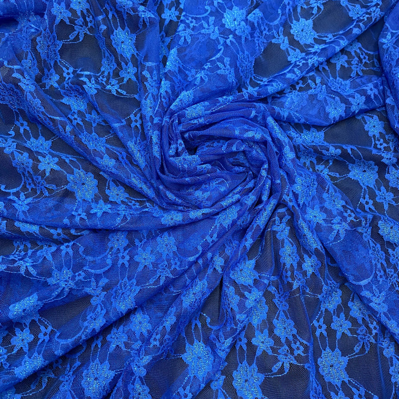 Royal Blue Nylon Spandex Fabric - Shimmery Floral Lace, 58/60" Width (1 Yard)