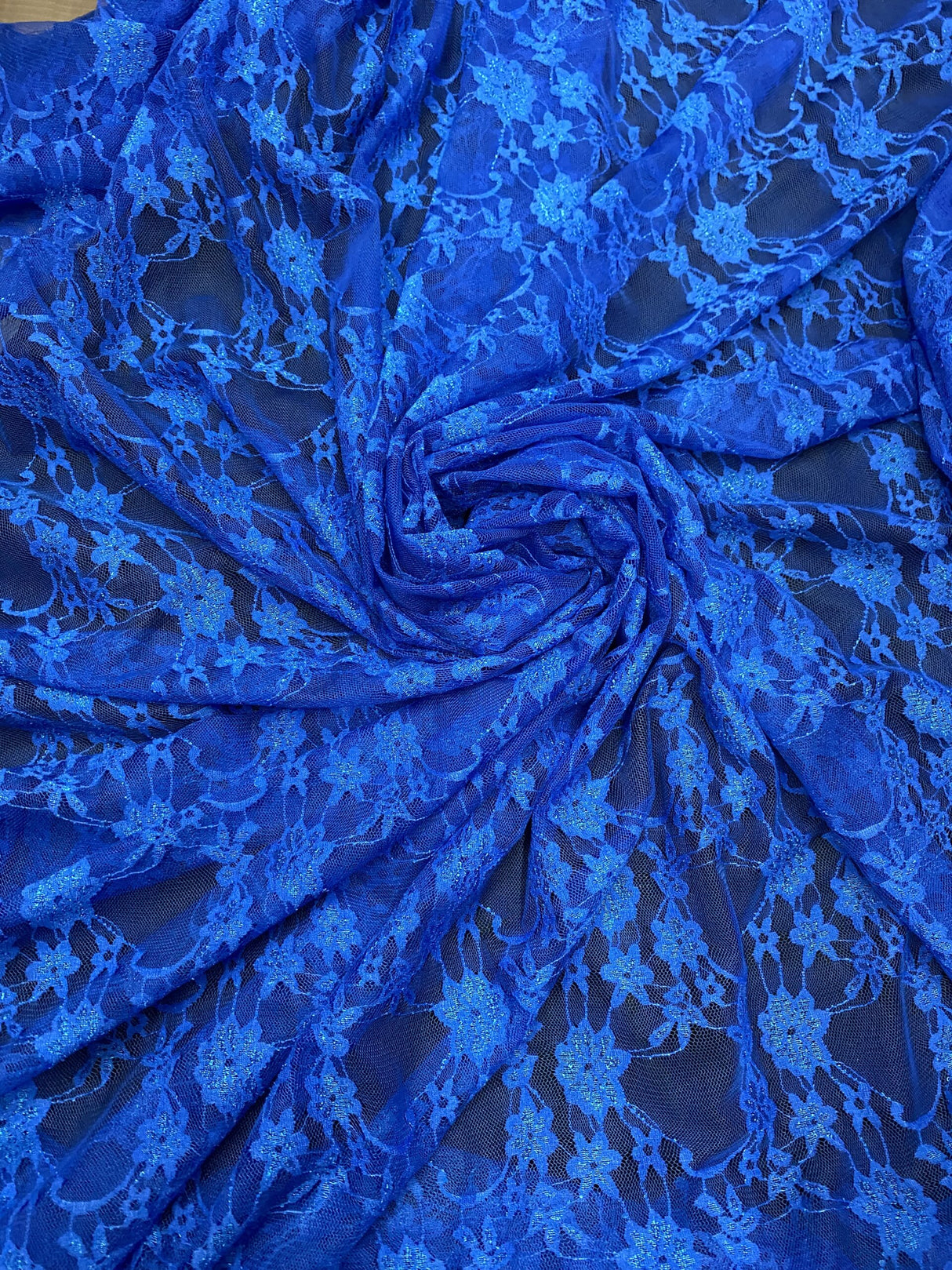 Royal Blue Nylon Spandex Fabric - Shimmery Floral Lace, 58/60" Width (1 Yard)