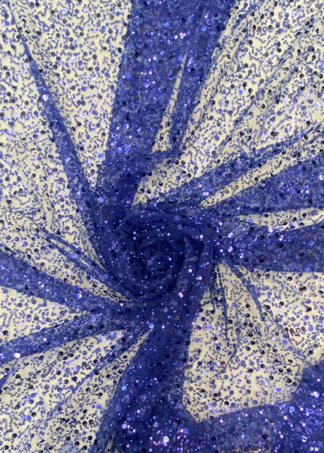 BPS Mesh Lace Royal Blue Polyester Fabric - Royal Blue Beads, Pearls & Sequins Mesh, 60" Width (1 Yard)