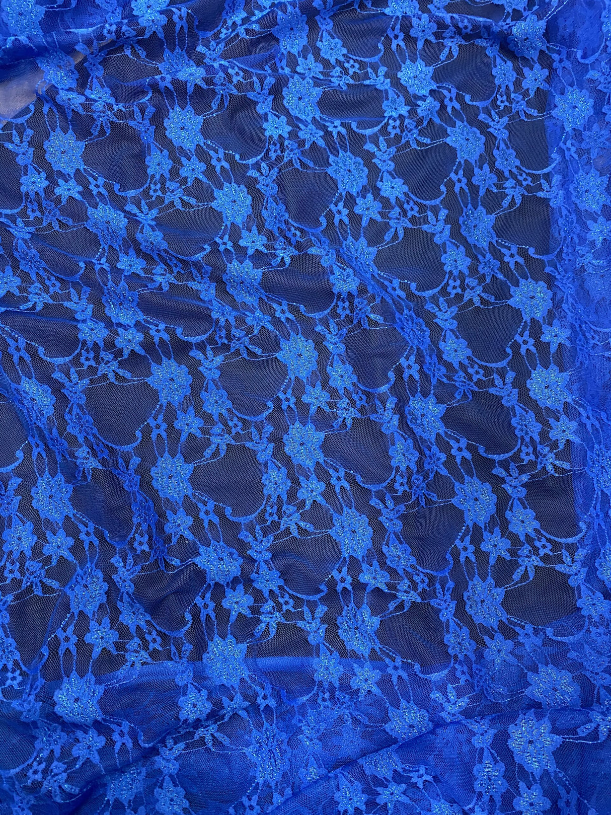 Royal Blue Nylon Spandex Fabric - Shimmery Floral Lace, 58/60" Width (1 Yard)