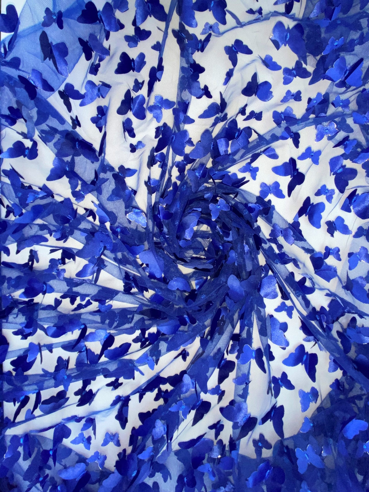 3D Butterflies Royal Blue 100 Percent Polyester Fabric - Light Weight Satin Butterflies, Royal Blue, 54" Width (1 Yard)