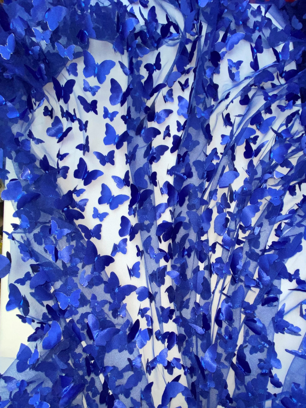 3D Butterflies Royal Blue 100 Percent Polyester Fabric - Light Weight Satin Butterflies, Royal Blue, 54" Width (1 Yard)