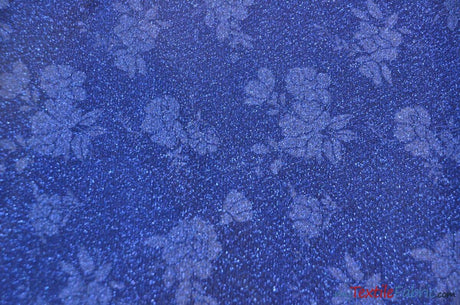 Embossed Floral Lurex Polyester Fabric - Metallic Embossed Floral Texture, 54" Width, 3 Colors (1 Yard)