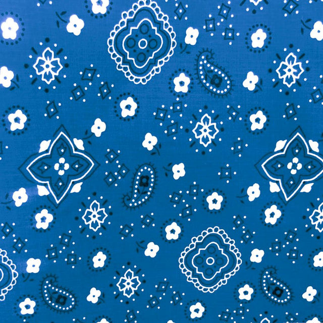 Paisley Bandana Royal Blue Poly Cotton Fabric,