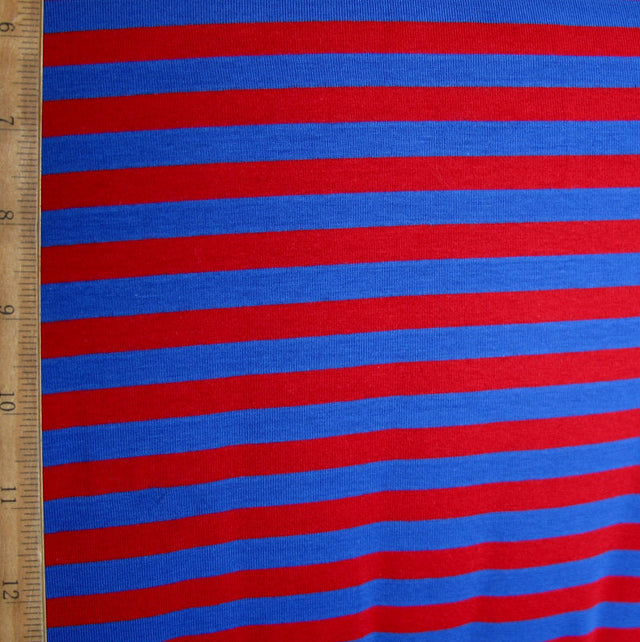 Cotton Lycra Knit Royal Blue and Red 3/8" Stripe
