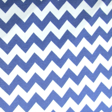 Cotton Lycra Knit Fabric Royal Blue Chevron on White