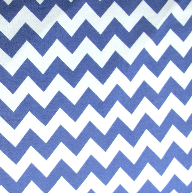 Cotton Lycra Knit Fabric Royal Blue Chevron on White