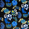 Microfiber Boardshort Fabric Royal Turquoise and Yellow Hibiscus on Black