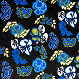 Microfiber Boardshort Fabric Royal Turquoise and Yellow Hibiscus on Black