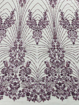Royalty Damask Beaded Lace Fabric - Damask Pattern, Beaded Mesh, 54" Width (1 Yard)