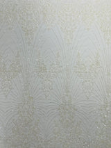 Royalty Damask Beaded Lace Fabric - Damask Pattern, Beaded Mesh, 54" Width (1 Yard)
