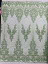 Royalty Damask Beaded Lace Fabric - Damask Pattern, Beaded Mesh, 54" Width (1 Yard)