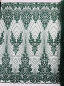 Royalty Damask Beaded Lace Fabric - Damask Pattern, Beaded Mesh, 54" Width (1 Yard)