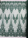 Royalty Damask Beaded Lace Fabric - Damask Pattern, Beaded Mesh, 54" Width (1 Yard)