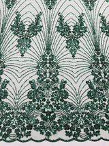 Royalty Damask Beaded Lace Fabric - Damask Pattern, Beaded Mesh, 54" Width (1 Yard)