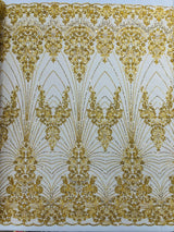 Royalty Damask Beaded Lace Fabric - Damask Pattern, Beaded Mesh, 54" Width (1 Yard)