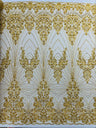 Royalty Damask Beaded Lace Fabric - Damask Pattern, Beaded Mesh, 54" Width (1 Yard)