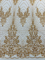 Royalty Damask Beaded Lace Fabric - Damask Pattern, Beaded Mesh, 54" Width (1 Yard)