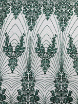 Royalty Damask Beaded Lace Fabric - Damask Pattern, Beaded Mesh, 54" Width (1 Yard)