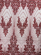Royalty Damask Beaded Lace Fabric - Damask Pattern, Beaded Mesh, 54" Width (1 Yard)
