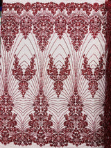 Royalty Damask Beaded Lace Fabric - Damask Pattern, Beaded Mesh, 54" Width (1 Yard)