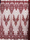 Royalty Damask Beaded Lace Fabric - Damask Pattern, Beaded Mesh, 54" Width (1 Yard)