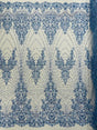 Royalty Damask Beaded Lace Fabric - Damask Pattern, Beaded Mesh, 54" Width (1 Yard)