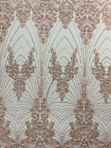 Royalty Damask Beaded Lace Fabric - Damask Pattern, Beaded Mesh, 54" Width (1 Yard)