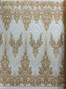 Royalty Damask Beaded Lace Fabric - Damask Pattern, Beaded Mesh, 54" Width (1 Yard)