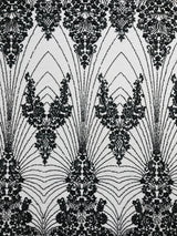 Royalty Damask Beaded Lace Fabric - Damask Pattern, Beaded Mesh, 54" Width (1 Yard)