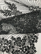 Royalty Damask Beaded Lace Fabric - Damask Pattern, Beaded Mesh, 54" Width (1 Yard)