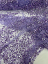 Royalty Damask Beaded Lace Fabric - Damask Pattern, Beaded Mesh, 54" Width (1 Yard)