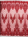 Royalty Damask Beaded Lace Fabric - Damask Pattern, Beaded Mesh, 54" Width (1 Yard)