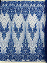 Royalty Damask Beaded Lace Fabric - Damask Pattern, Beaded Mesh, 54" Width (1 Yard)