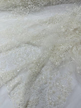 Royalty Damask Beaded Lace Fabric - Damask Pattern, Beaded Mesh, 54" Width (1 Yard)