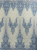 Royalty Damask Beaded Lace Fabric - Damask Pattern, Beaded Mesh, 54" Width (1 Yard)