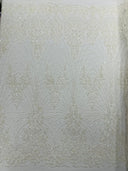 Royalty Damask Beaded Lace Fabric - Damask Pattern, Beaded Mesh, 54" Width (1 Yard)