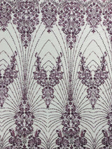 Royalty Damask Beaded Lace Fabric - Damask Pattern, Beaded Mesh, 54" Width (1 Yard)