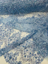 Royalty Damask Beaded Lace Fabric - Damask Pattern, Beaded Mesh, 54" Width (1 Yard)
