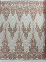 Royalty Damask Beaded Lace Fabric - Damask Pattern, Beaded Mesh, 54" Width (1 Yard)