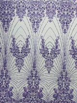 Royalty Damask Beaded Lace Fabric - Damask Pattern, Beaded Mesh, 54" Width (1 Yard)