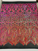 Royalty Sequin Damask 4 Way Stretch Mesh Fabric - Iridescent Sequin Damask, 54" Width (1 Yard)