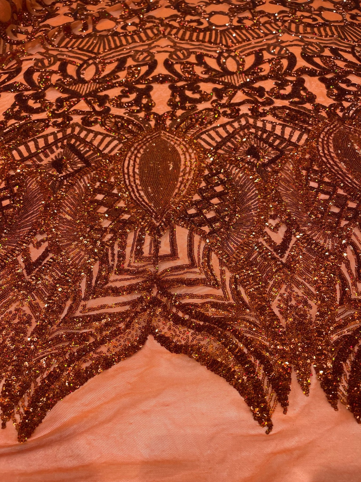 Royalty Sequin Damask 4 Way Stretch Mesh Fabric - Iridescent Sequin Damask, 54" Width (1 Yard)