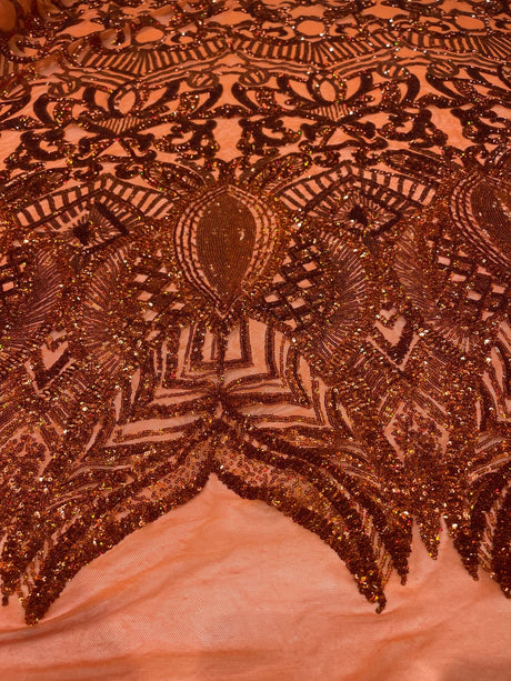 Royalty Sequin Damask 4 Way Stretch Mesh Fabric - Iridescent Sequin Damask, 54" Width (1 Yard)
