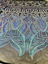 Royalty Sequin Damask 4 Way Stretch Mesh Fabric - Iridescent Sequin Damask, 54" Width (1 Yard)
