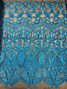 Royalty Sequin Damask 4 Way Stretch Mesh Fabric - Iridescent Sequin Damask, 54" Width (1 Yard)
