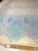 Royalty Sequin Damask 4 Way Stretch Mesh Fabric - Iridescent Sequin Damask, 54" Width (1 Yard)