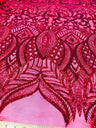 Royalty Sequin Damask 4 Way Stretch Mesh Fabric - Iridescent Sequin Damask, 54" Width (1 Yard)