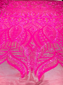 Royalty Sequin Damask 4 Way Stretch Mesh Fabric - Iridescent Sequin Damask, 54" Width (1 Yard)